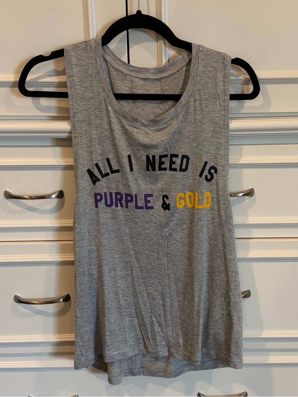 Original Retro Brand Gray Tank Top with Purple & Gold Text